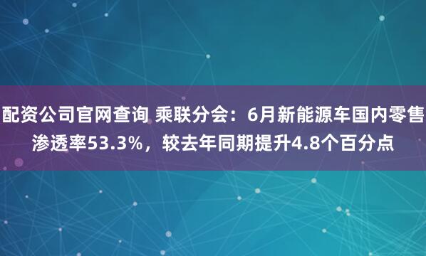 配资公司官网查询 乘联分会：6月新能源车国内零售渗透率53.3%，较去年同期提升4.8个百分点